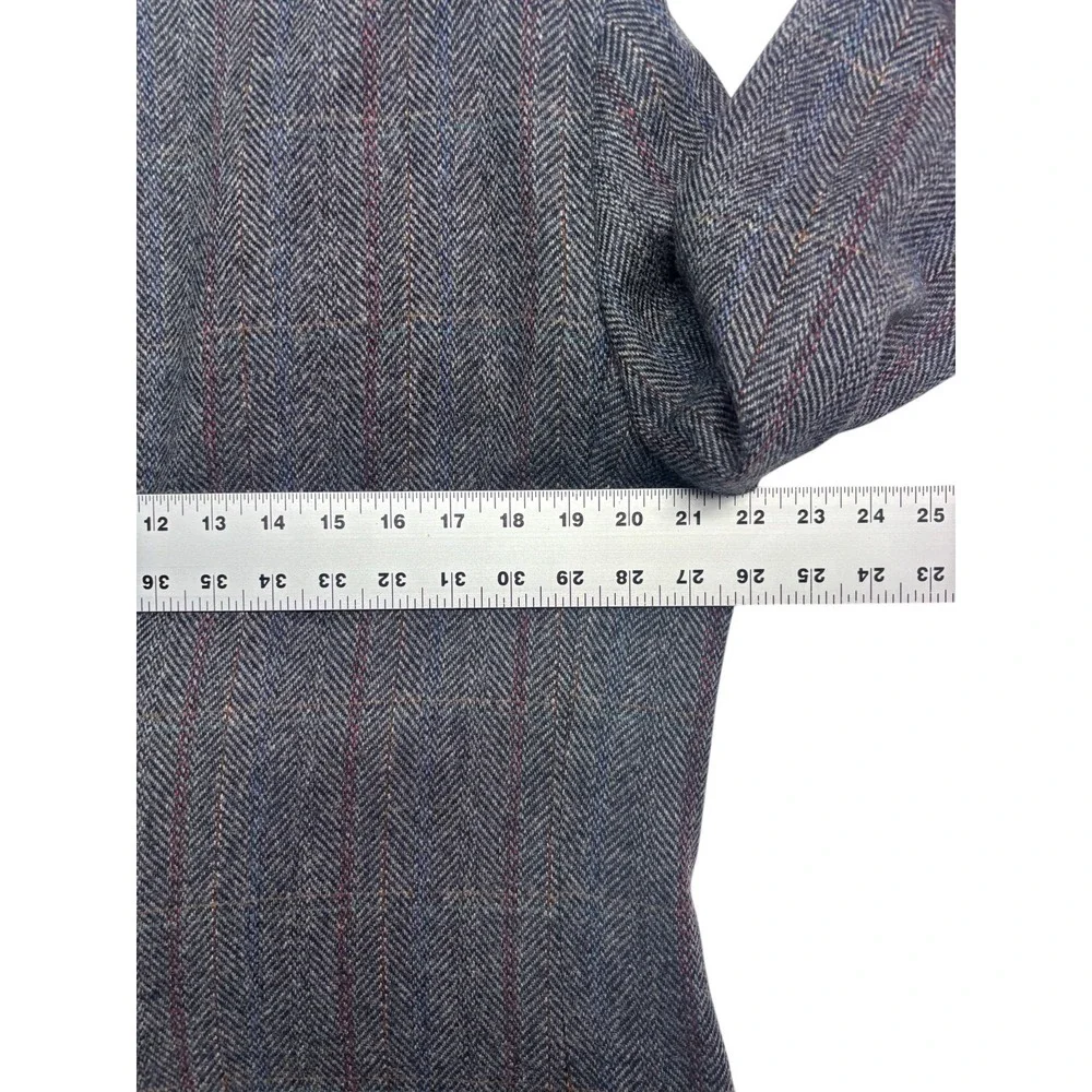 vtg Gray Herringbone 42R Tweed Blazer Windowpane Jacket 100% Wool Sport Coat